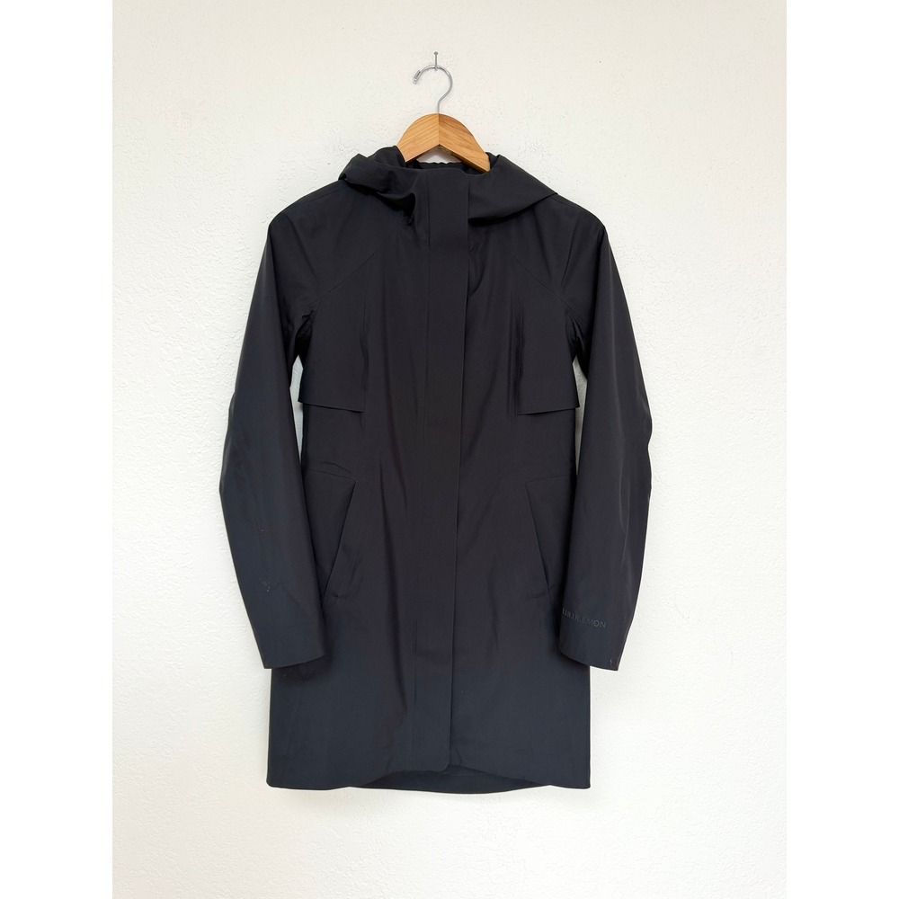 Lululemon Rain Rebel Jacket Black Hooded Waterproof Parka Coat Size 2